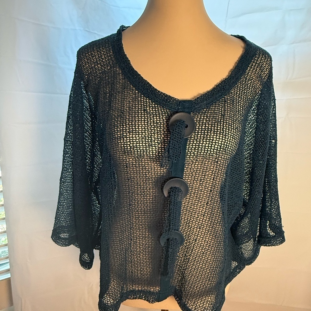 Noelle Blue Open-Knit with Cropped Style and Sequins in the Fabric